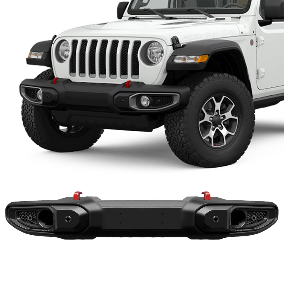Front Bumper Fits for Jeep Wrangler JL 2018-2025 and fit for Gladiator JT 2020-2025 10th Anniversary Style 2 Door and 4 Door Front bumper Replacement W/Park Sensor Holes ABS Plastic