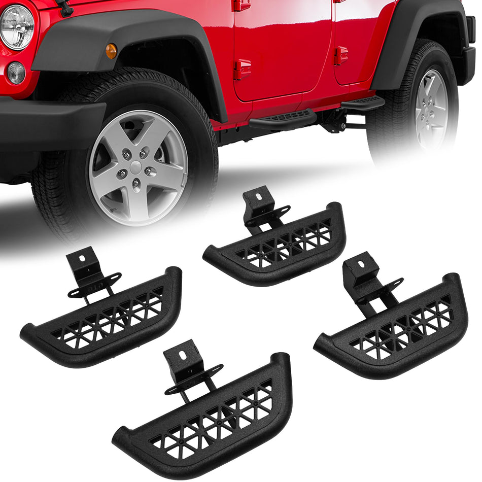 Side Steps Fit for Jeep Wrangler JK Unlimited 4-Door 2007-2018 – 5.7" Wide Heavy Duty Carbon Steel Running Boards, Nerf Bars, Rock Sliders with Anti-Slip Surface, Black Powder Coated (4 Pieces, Requires Rock Rail Removal)
