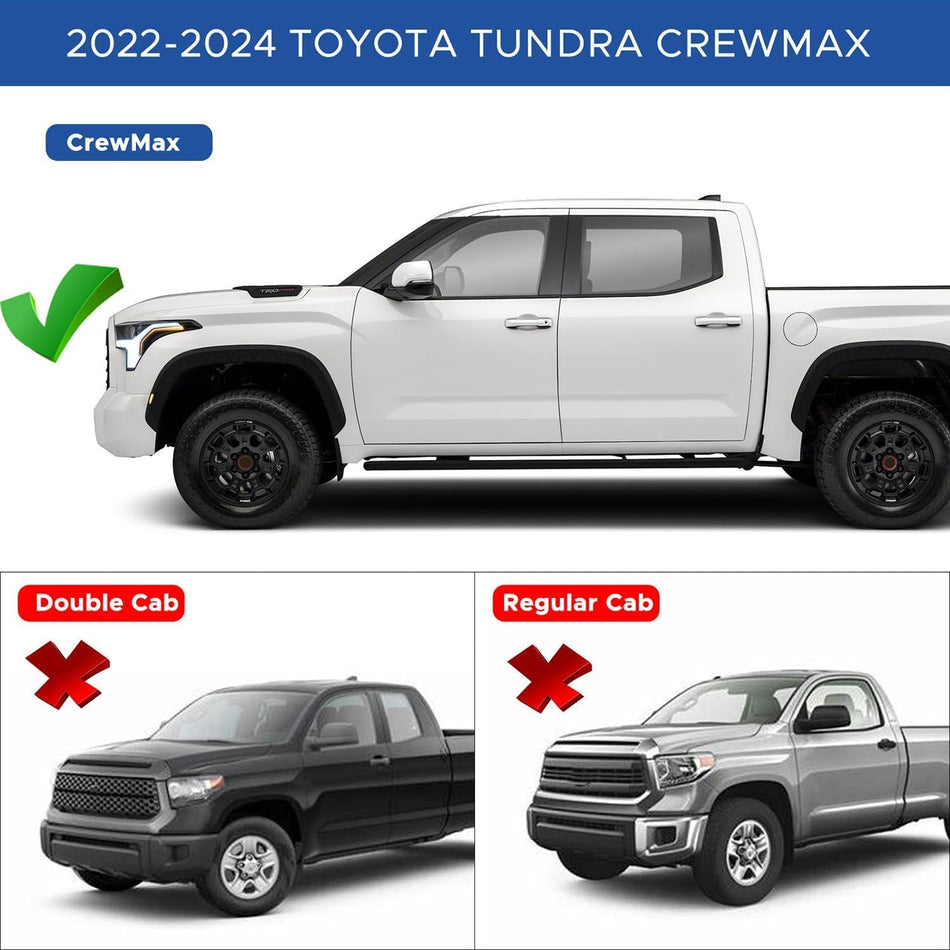 Running Boards Fit for Toyota Tundra CrewMax Cab 2022-2026 Heavy Duty Carbon Steel Side Steps with Black Textured Surface Side Steps Off Road Rock Sliders Rails Pickup Trucks