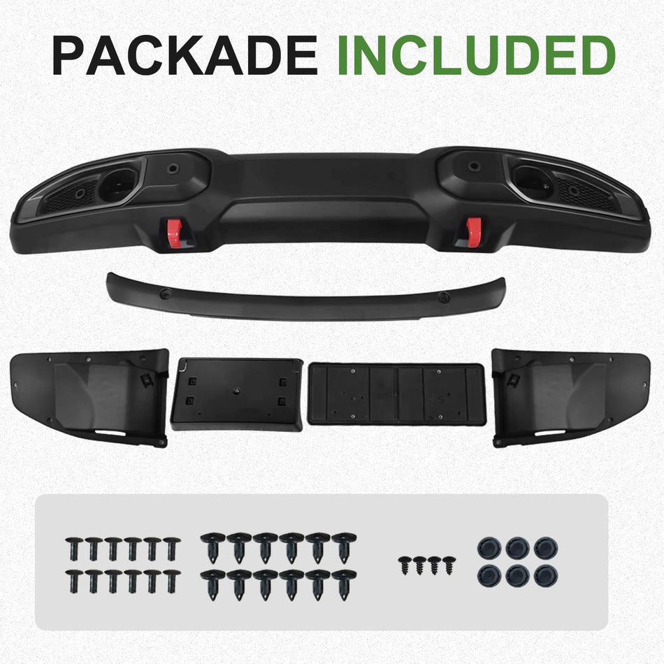 Front Bumper Fits for Jeep Wrangler JL 2018-2025 and fit for Gladiator JT 2020-2025 10th Anniversary Style 2 Door and 4 Door Front bumper Replacement W/Park Sensor Holes ABS Plastic