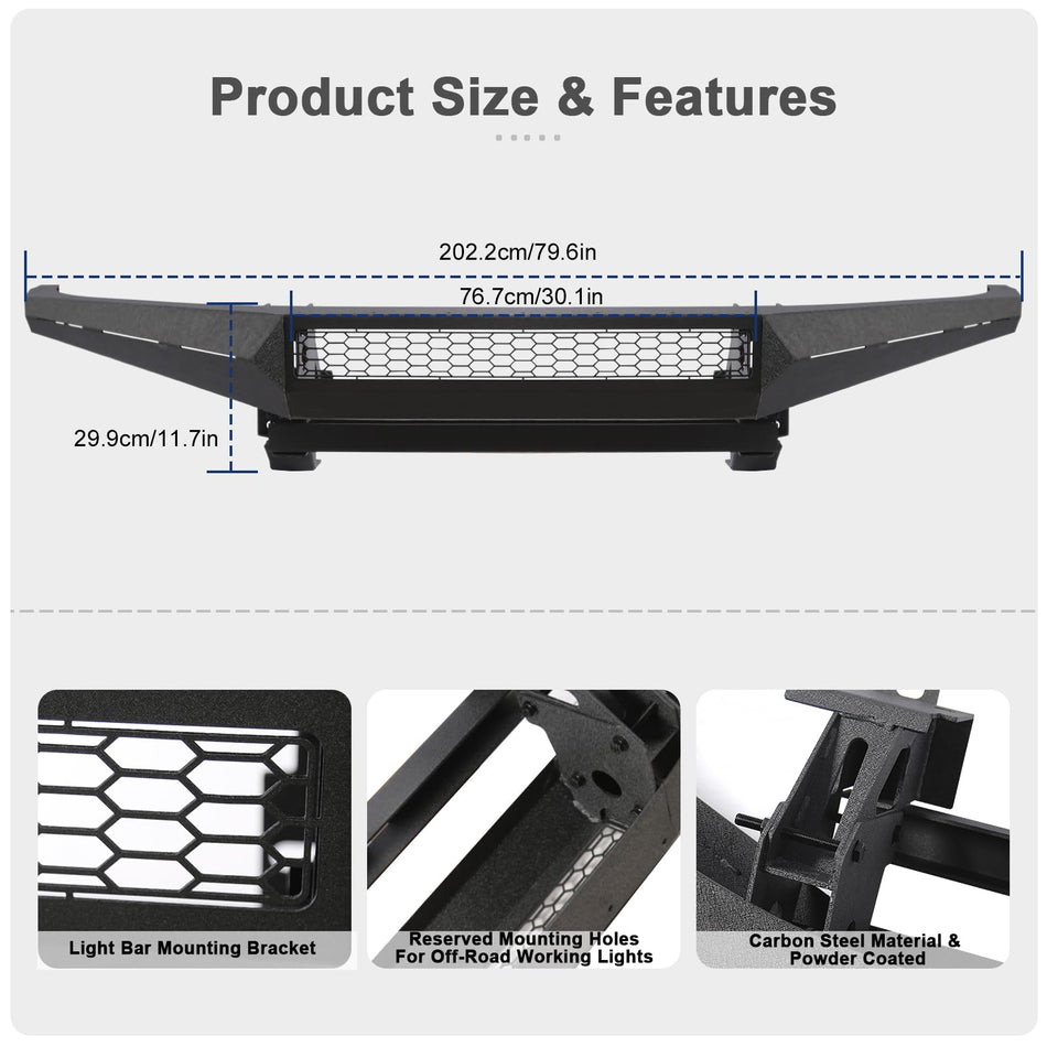 Off Road Front Bumper Fit for Toyota Tundra 2014-2021 Full Width Front Bumper W/Sensor Holes Corner Lights Heavy Duty Carbon Steel Powder Coated Black