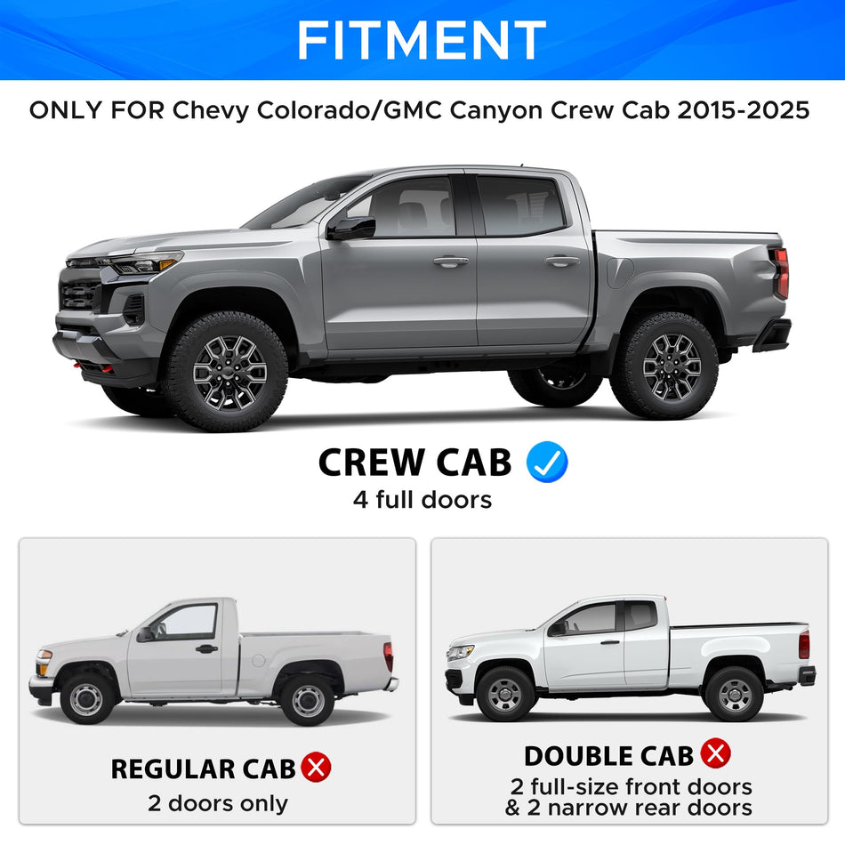Running Boards Fit for Chevy Colorado/GMC Canyon Crew Cab 2015-2025 2026 Heavy-Duty Carbon Steel Two-Stairs Side Steps 5.7" Black Powder Coated Nerf Bar Step Bars