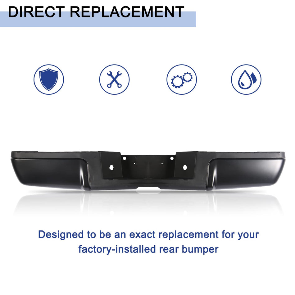 Rear Bumper Fits for 2008-2016 Ford F250 F350 F450 Super Duty without Parking Sensor Holes, Back Bumper Assembly Replacement Steel Black FO1103149
