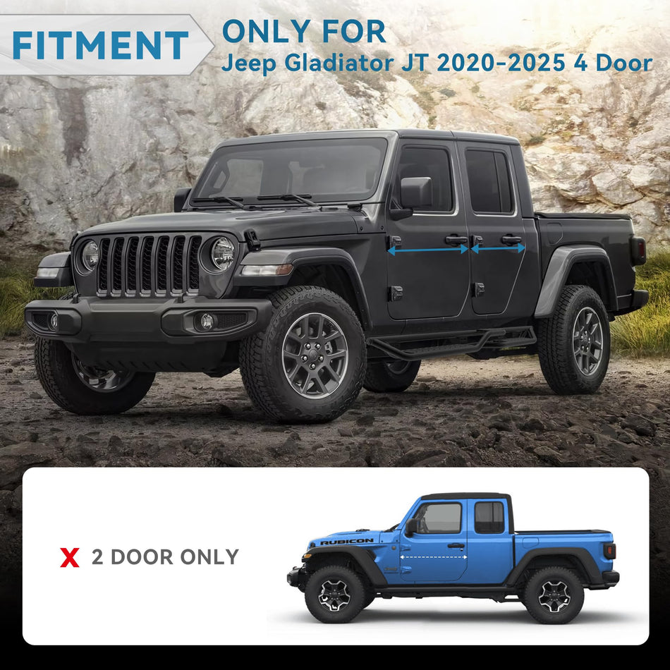 7" Running Boards fit for Jeep Gladiator JT 2020-2026 4-Door | Carbon Steel Off-Road Side Steps with Two-Stair Design