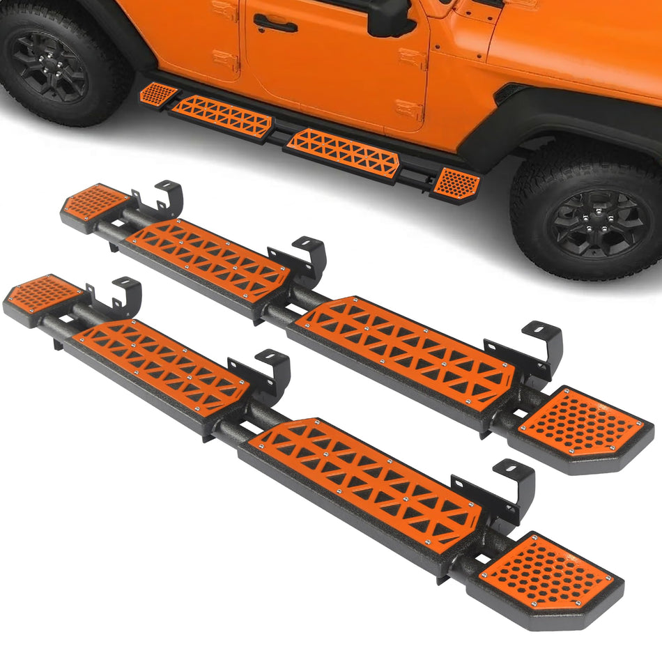 Orange Running Boards Fit for Jeep Wrangler JL Unlimited 4-Door 2018-2026 – 7" Wide Side Steps, Rock Rail Steps, Heavy Duty Carbon Steel with Serrated Anti-Slip Surface, Orange Powder Coated (Not for 2-Door/JT)