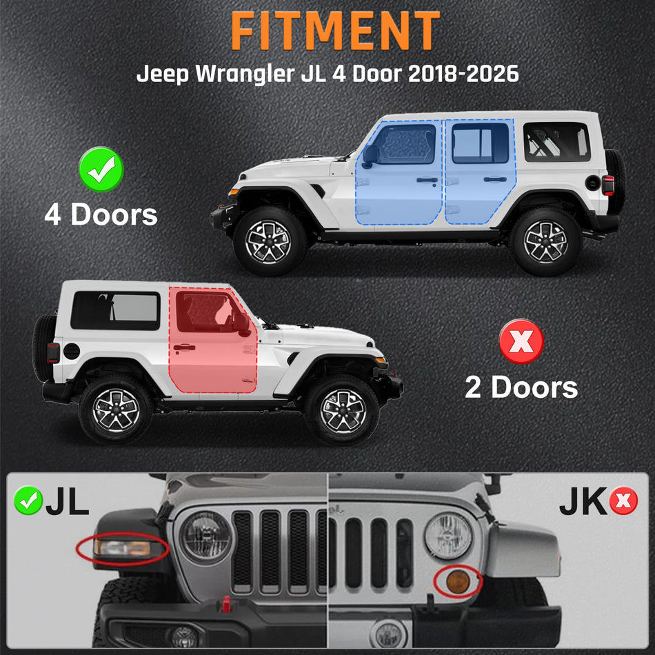 Orange Running Boards Fit for Jeep Wrangler JL Unlimited 4-Door 2018-2026 – 7" Wide Side Steps, Rock Rail Steps, Heavy Duty Carbon Steel with Serrated Anti-Slip Surface, Orange Powder Coated (Not for 2-Door/JT)