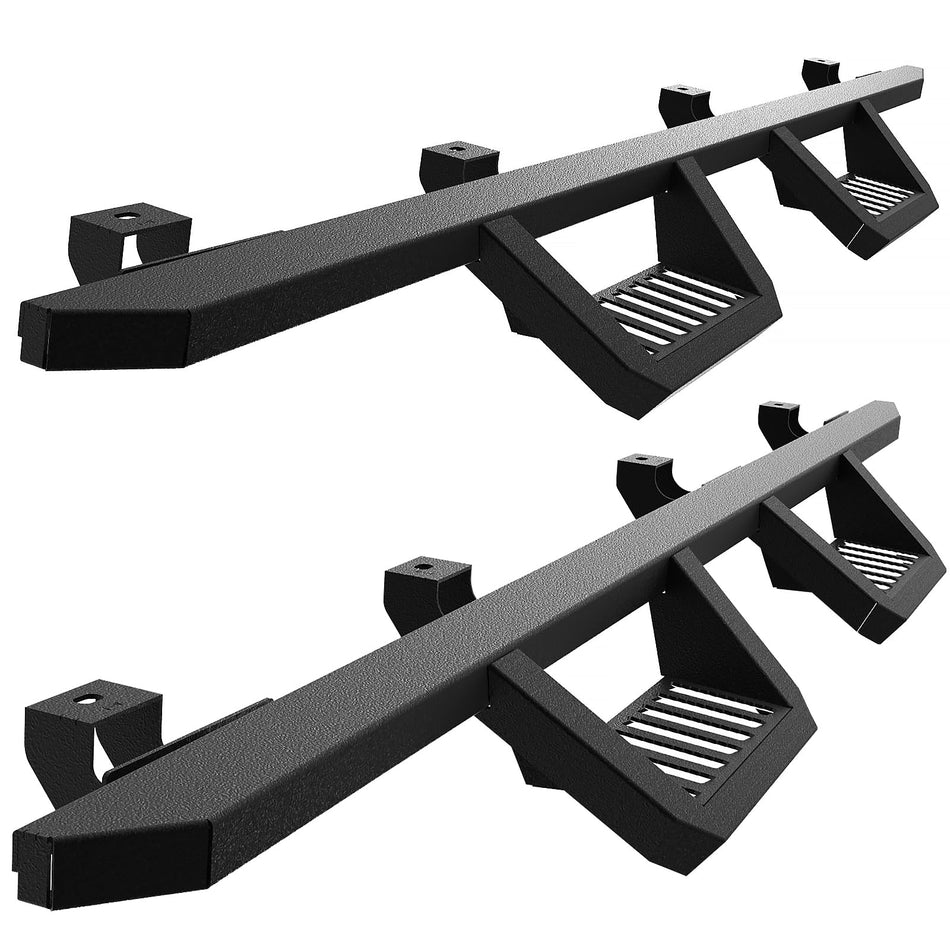 Running Boards Fit for Jeep Gladiator JT 2020-2025 2026 4 Doors, Textured Black Carbon Steel Drop Down Side Steps Bars Rock Rails Sliders Rectangular (2 PCS)