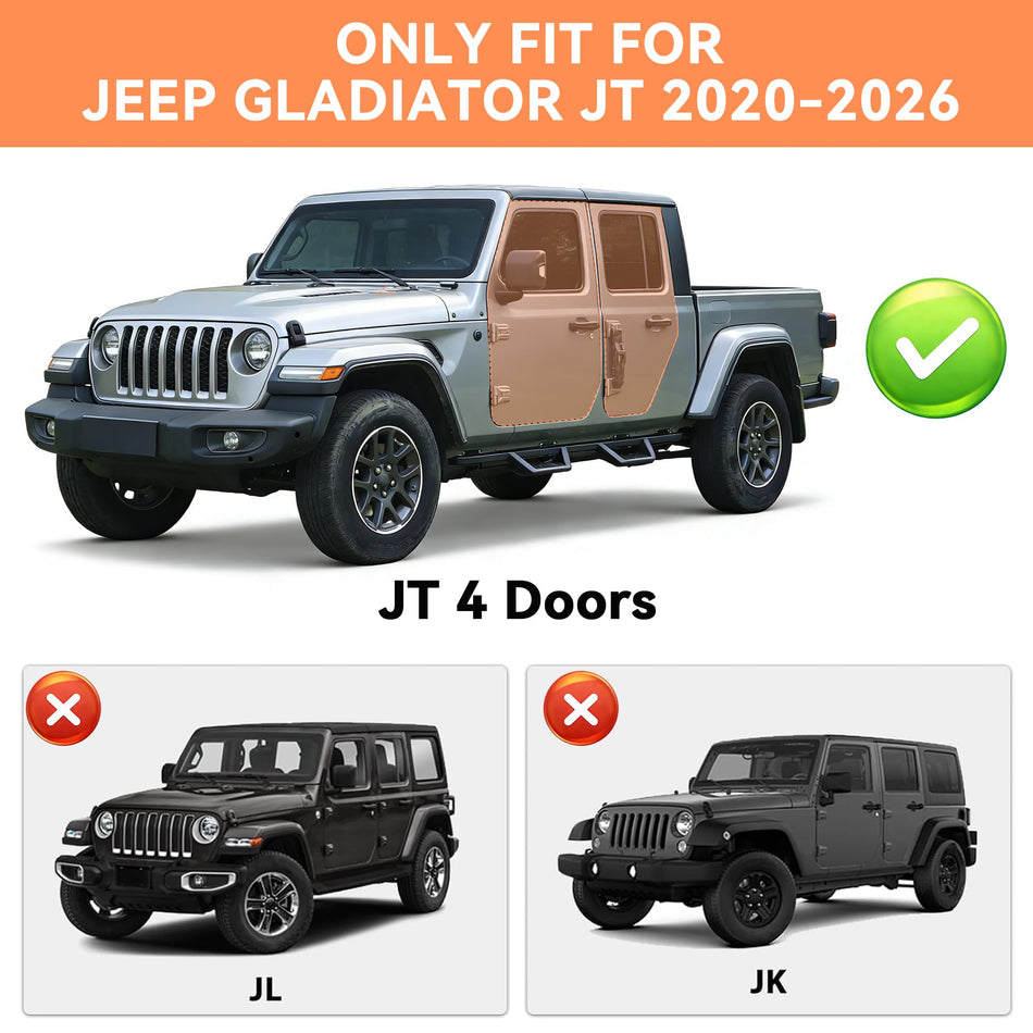 Running Boards Fit for Jeep Gladiator JT 2020-2025 2026 4 Doors, Textured Black Carbon Steel Drop Down Side Steps Bars Rock Rails Sliders Rectangular (2 PCS)