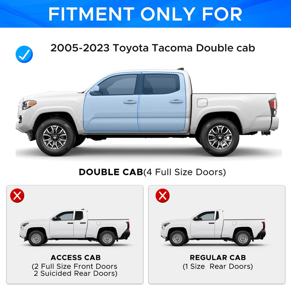 6.5" Running Boards Fit for Toyota Tacoma 2005-2023 Double Cab (4 Full-Size Doors) – Heavy Duty Drop Down Side Steps, Black Carbon Steel Nerf Bars, 550 lbs Capacity, Rectangular Rocker Panel Protection