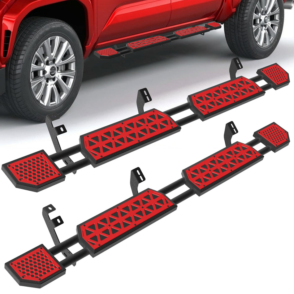 Red Running Boards Fit for Toyota Tacoma 2026 2025 2024 Side Steps fit for Tacoma 2024 2025 Double Cab 4 Door Crew Cab Step Bars Fits Hybrid sr5 Rock Rail Steps Estribos para