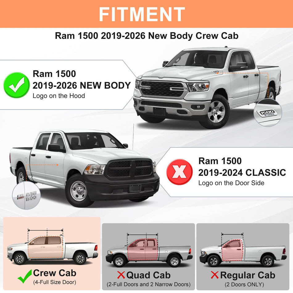 Red Running Boards Fit for Dodge Ram 1500 2019-2025 2026 New Body Side Steps fit for Ram 1500 Crew Cab 4 Full-Size Door Step Bars Estribos para NOT for Classic Model