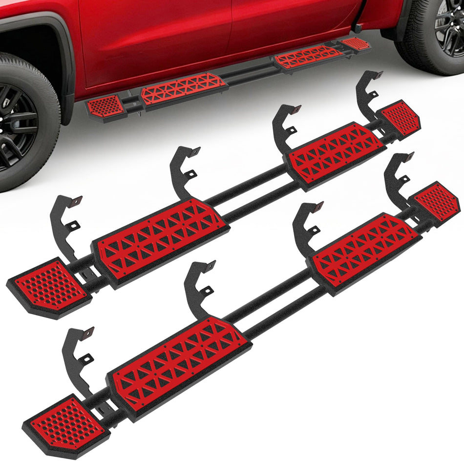 Red Running Boards Fit for 2019-2025 2026 Chevy Silverado GMC Sierra 1500 Crew Cab Side Steps fit for 2020-2025 2026 Silverado GMC Sierra 2500HD 3500HD Step Bars Stainless Carbon Steel