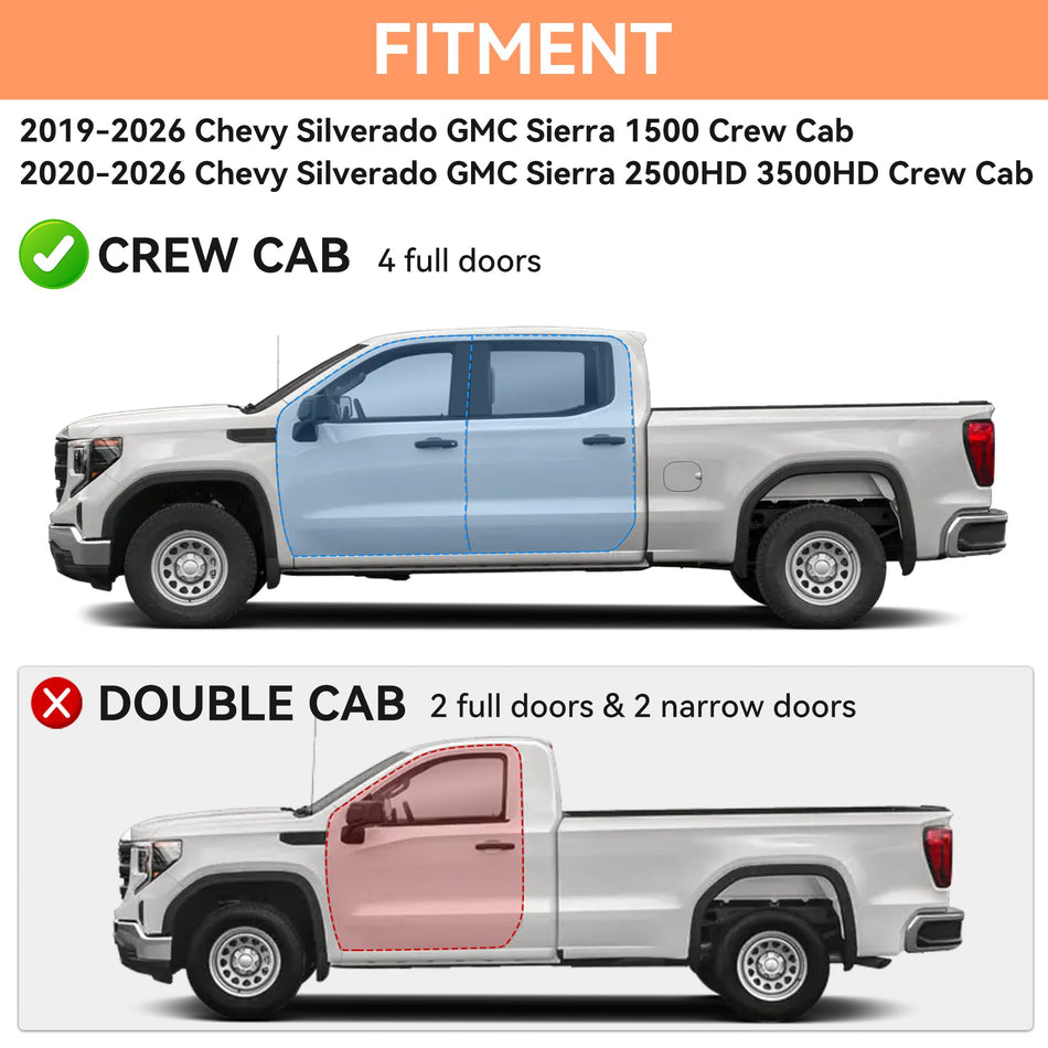 Red Running Boards Fit for 2019-2025 2026 Chevy Silverado GMC Sierra 1500 Crew Cab Side Steps fit for 2020-2025 2026 Silverado GMC Sierra 2500HD 3500HD Step Bars Stainless Carbon Steel