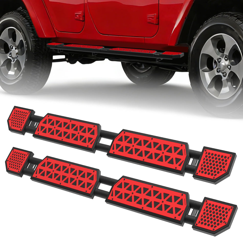Red Running Boards Fit for Jeep Wrangler JK 2007-2018 Side Steps Fit for JK 4 Door Rock Rail Steps Carbon Steel Rock Sliders Estribos para