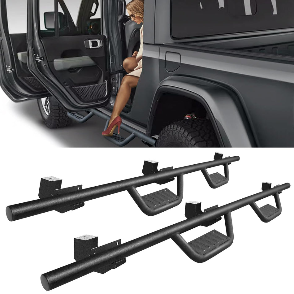 Running Boards Fit for Jeep Gladiator JT 2020-2025 2026 Side Steps Fit for Gladiator JT 4 Door Rock Rail Steps Carbon Steel with Black Powder Coating