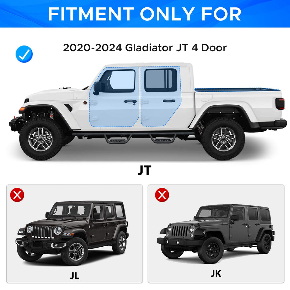 Running Boards Fit for Jeep Gladiator JT 2020-2025 2026 Side Steps Fit for Gladiator JT 4 Door Rock Rail Steps Carbon Steel with Black Powder Coating