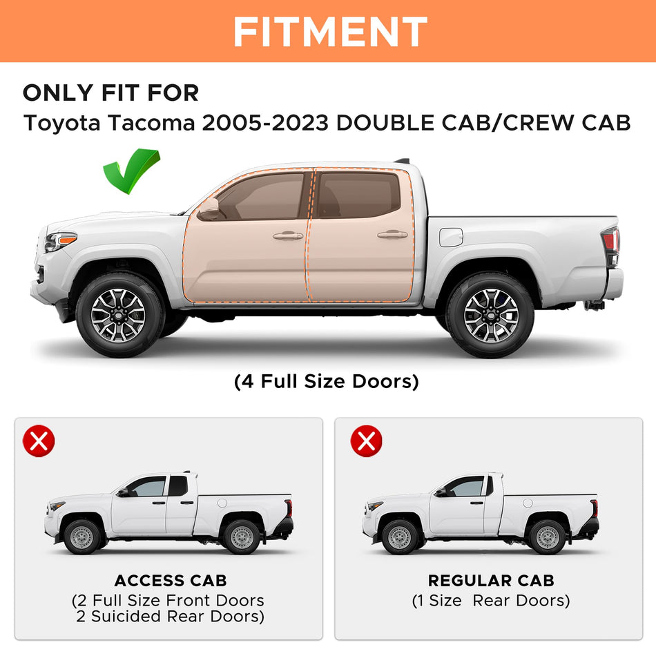 Running Boards Fit for Toyota Tacoma 2005-2023 Double Cab(Crew Cab 4 Full-Size Door), Drop Down Side Steps Fit for 2nd & 3rd Gen Tacoma, Rock Slider Rail Carbon Steel Nerf Bar Textured Black