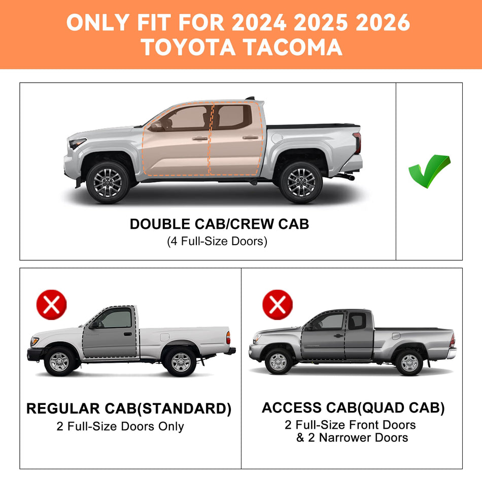 Running Boards Fit for Toyota Tacoma 2024 2025 2026, Drop Down Side Steps fit for 4th Gen Tacoma Double Cab Crew Cab 4 Full-Size Door, 5 inch Rock Rail Steps Side Step Bars Black Powder