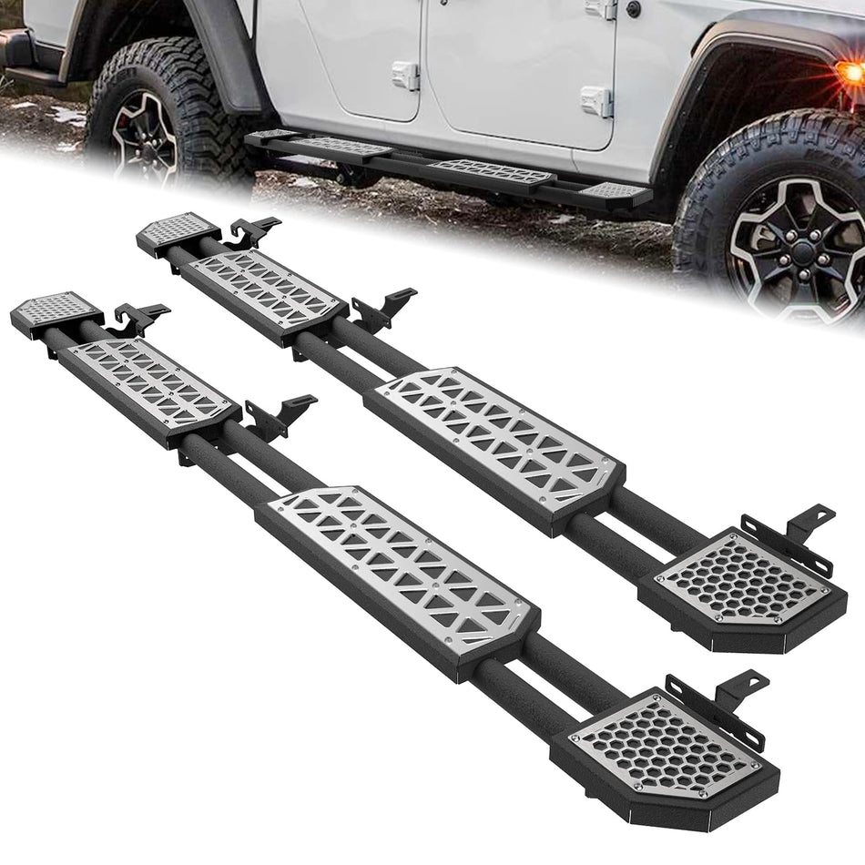 Running Boards Fit for Jeep Gladiator JT 2020-2024 2025 2026 Side Steps Fit for JT 4 Door 7 Inch Chrome Silver Rock Rail Steps Rock Sliders Step Bars Carbon Steel