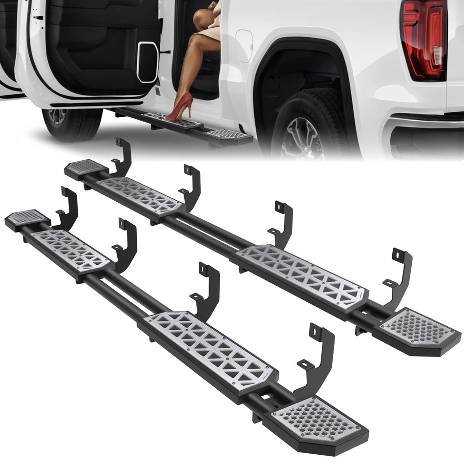 Running Boards Fit for 2019-2025 Chevy Silverado GMC Sierra 1500 Crew Cab Side Steps fit for 2020-2025 Silverado GMC Sierra 2500HD 3500HD Step Bars Stainless Carbon Steel