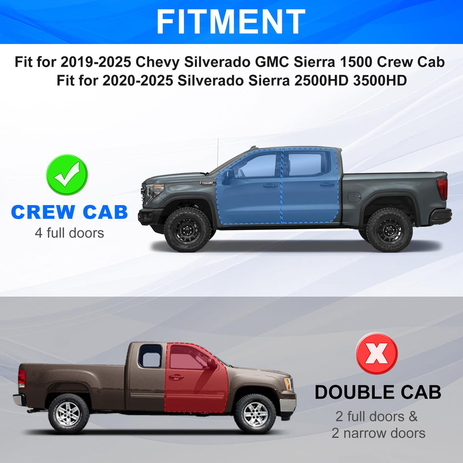 Running Boards Fit for 2019-2025 Chevy Silverado GMC Sierra 1500 Crew Cab Side Steps fit for 2020-2025 Silverado GMC Sierra 2500HD 3500HD Step Bars Stainless Carbon Steel