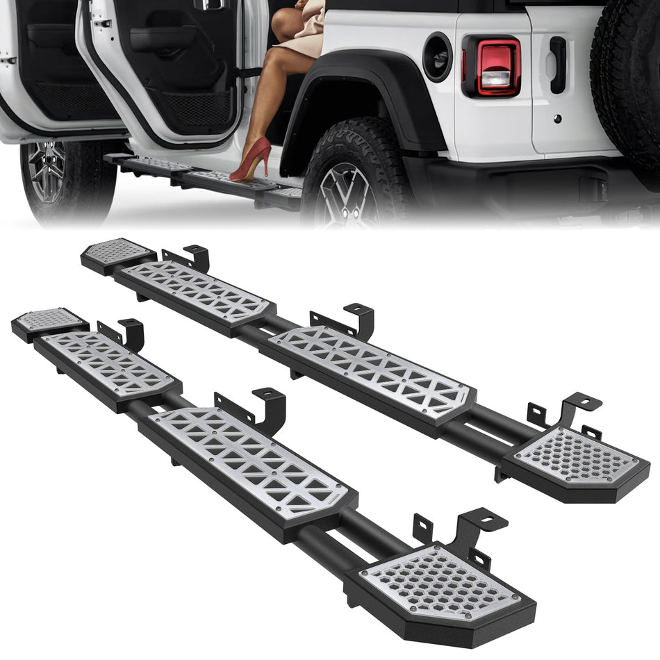 Running Boards Fit for Jeep Wrangler JL 2018-2025 2026 Side Steps fit for JL 4 Door 7 Inch Silver Panel Chrome Step Bars Rock Rail Steps Stainless Steel Carbon Steel
