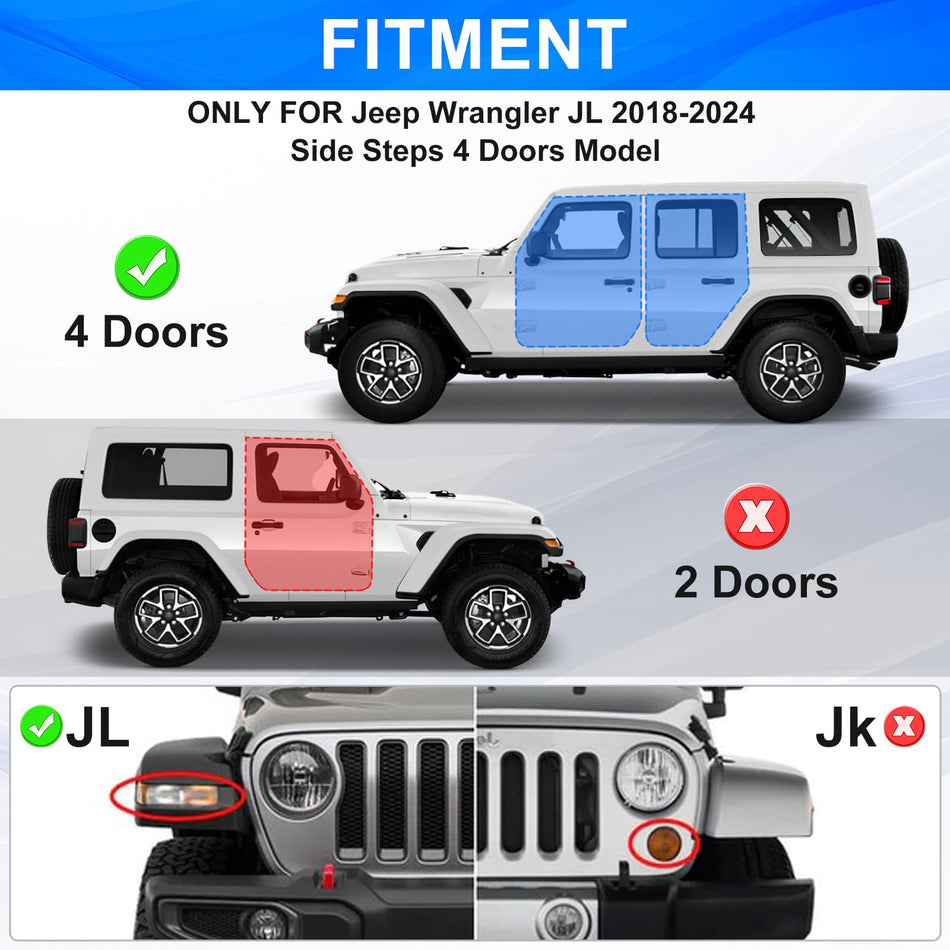 Running Boards Fit for Jeep Wrangler JL 2018-2025 2026 Side Steps fit for JL 4 Door 7 Inch Silver Panel Chrome Step Bars Rock Rail Steps Stainless Steel Carbon Steel