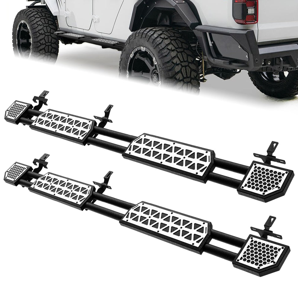 White Running Boards Fit for Jeep Gladiator JT 2020-2025 2026 Side Steps Fit for JT 4 Door 7 Inch DIY Painting Rock Rail Steps Carbon Steel Rock Sliders