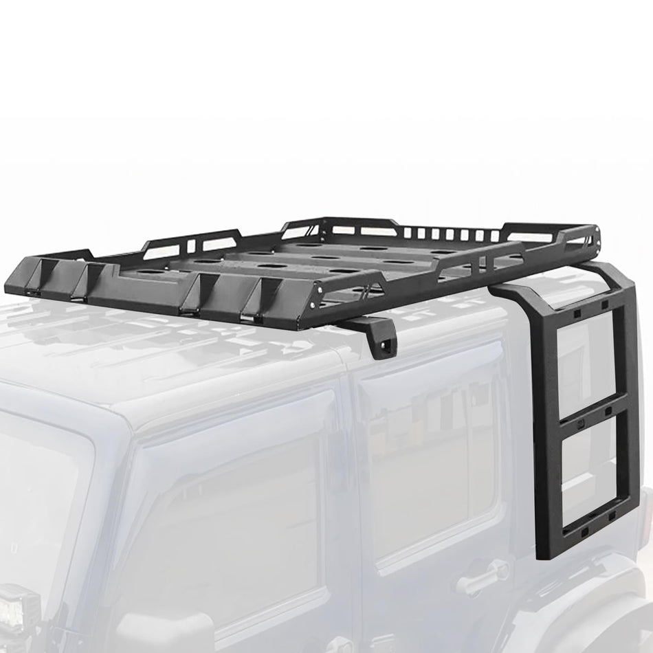 Roof Rack Compatible with Jeep Wrangler JK JKU 2/4-Door 2007-2018 Hardtop w/2 Ladders Heavy Duty Alloy Steel Cargo Basket Off-Road Rooftop Storage 330LBS Capacity (2 Packages)
