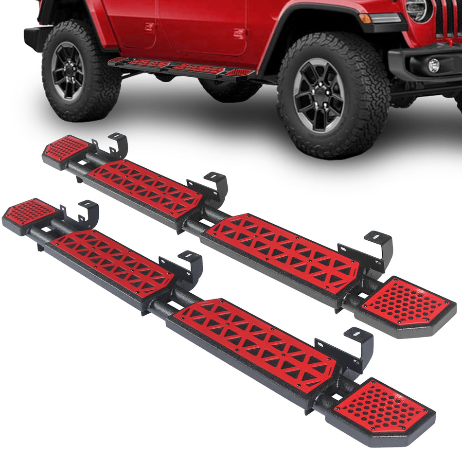 Red Running Boards Side Steps fit for Jeep Wrangler JL JK Gladiator JT Toyota Tacoma Chevy Silverado GMC Sierra Dodge Ram 1500 - Carbon Steel Red Panel Rock Rail Steps